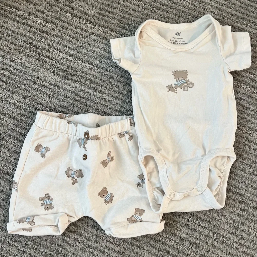 H&M Cream and Brown Teddy Bear Matching Set